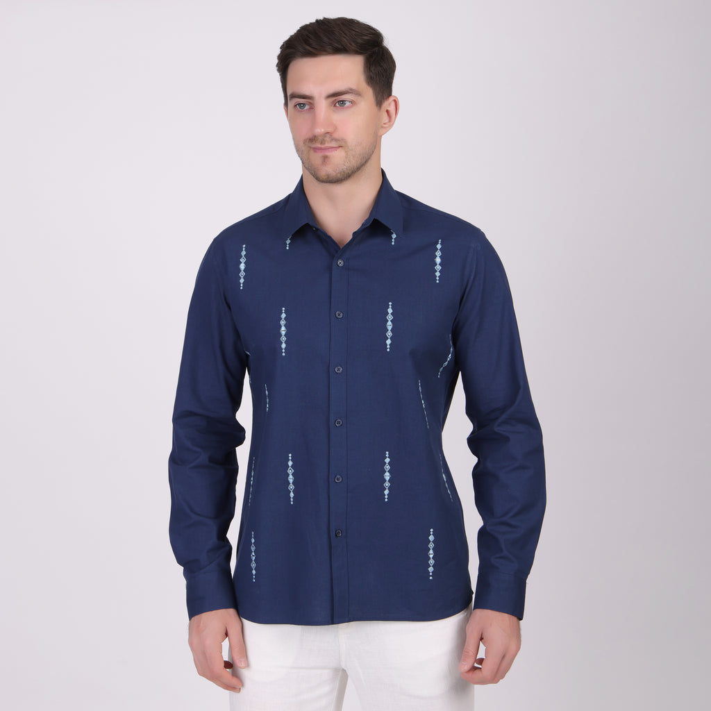 MIRROR WORK EMBROIDED ETHNIC PARTY SHIRT BLUE