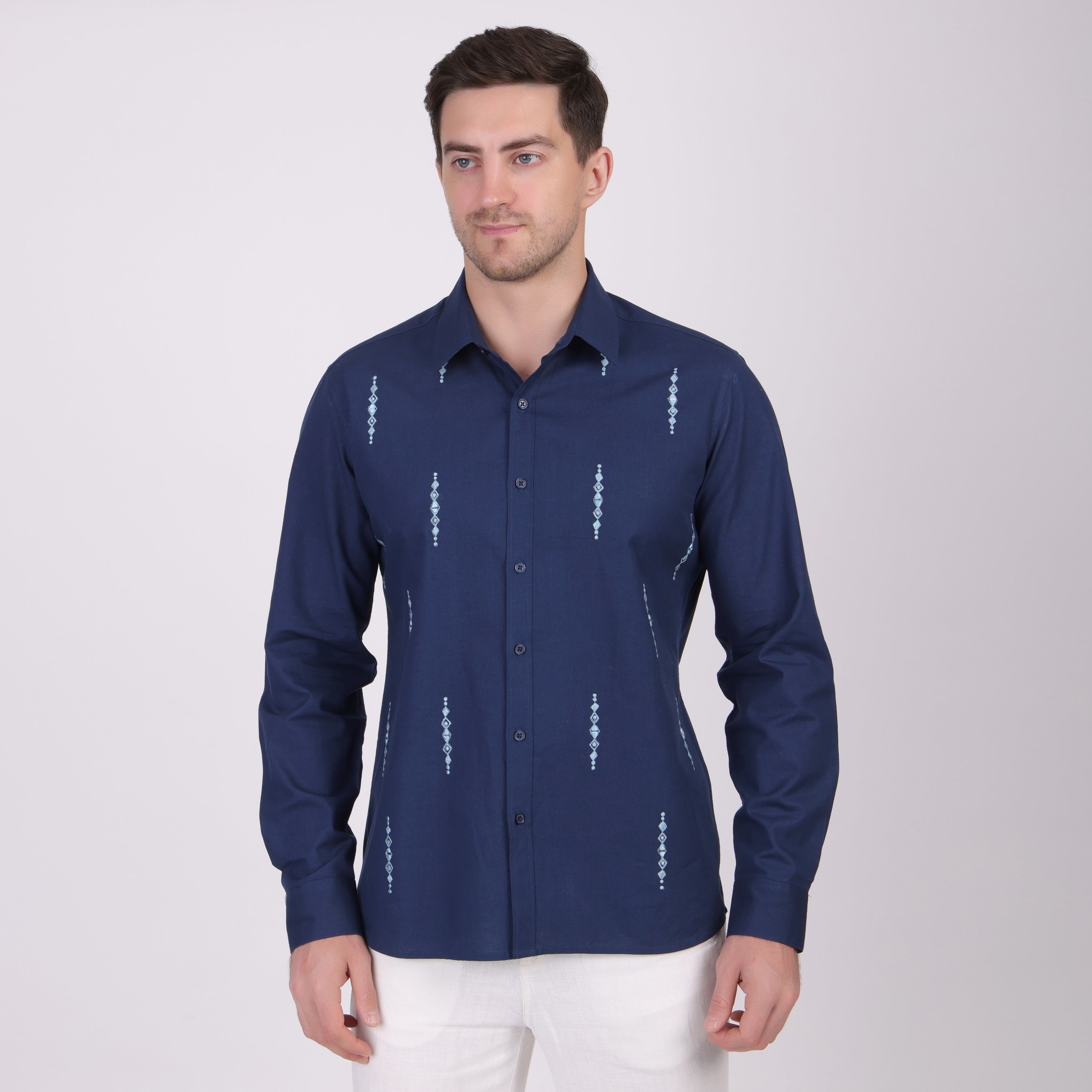 MIRROR WORK EMBROIDED ETHNIC PARTY SHIRT BLUE