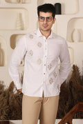 White Zari Embroidered Slim Fit Shirt for Men