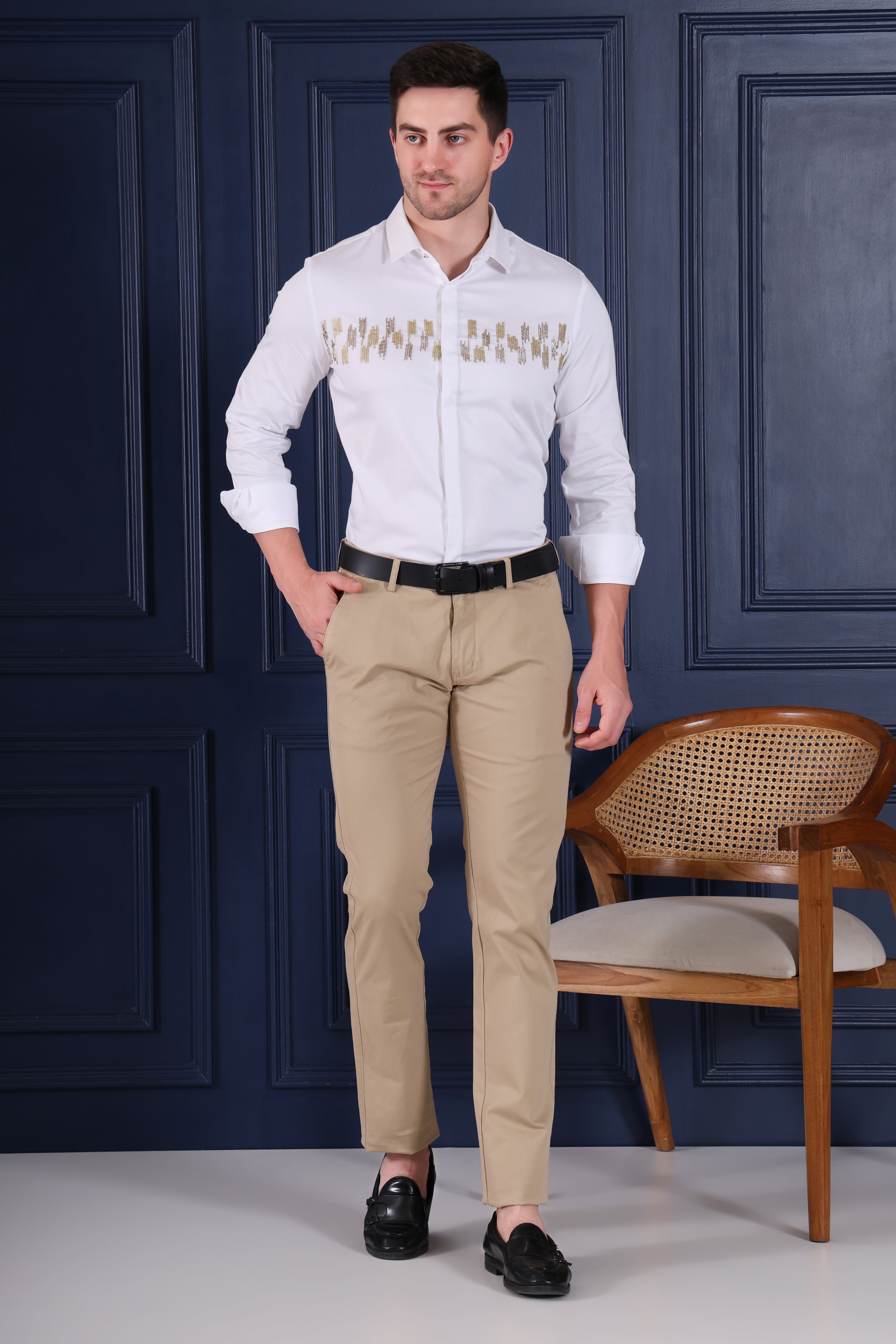 GOLDEN ECHO HAND EMBROIDED SEQUINS ETHNIC BEAD WORK PARTY SHIRT