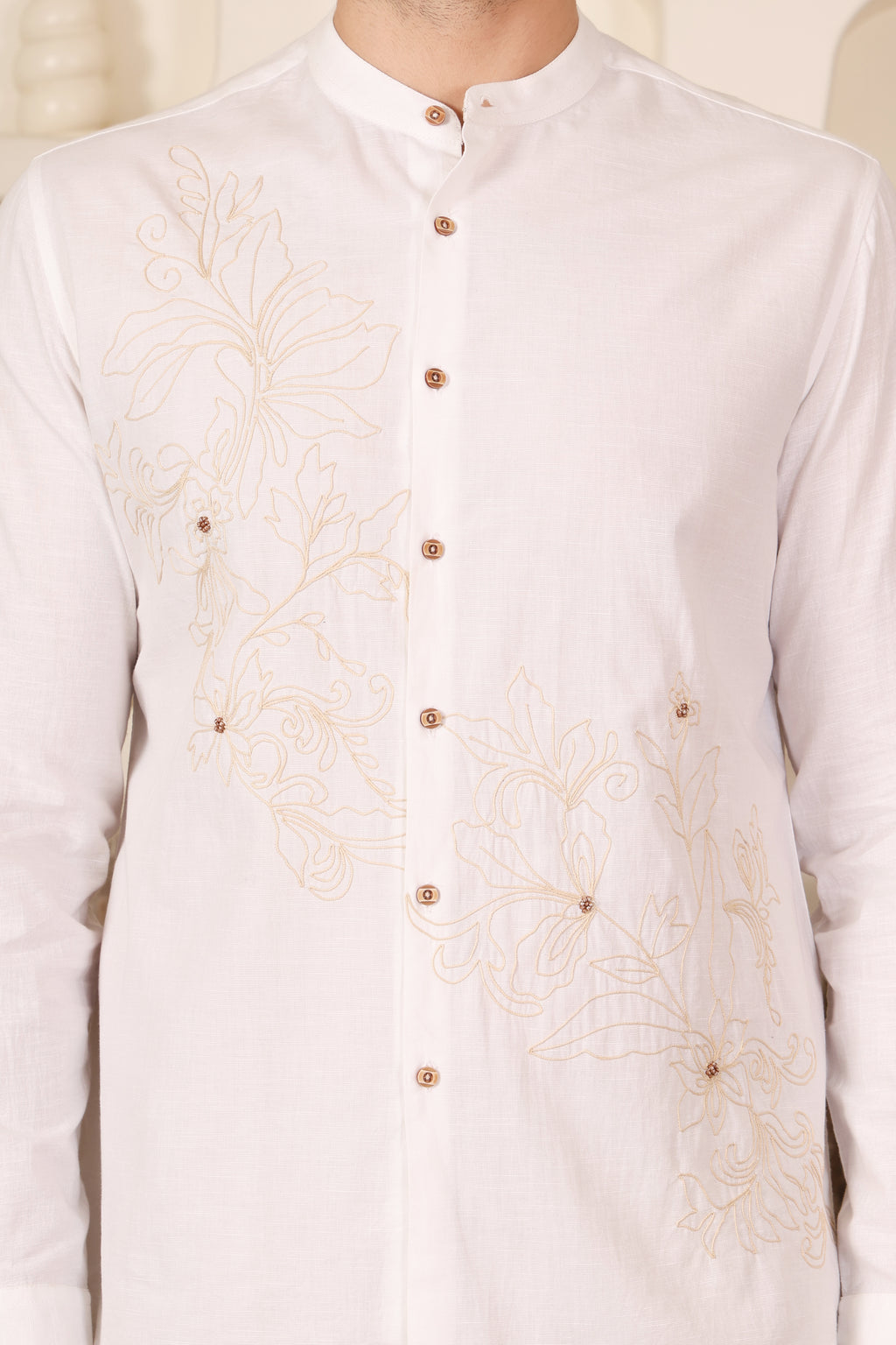 White Floral Embroidered Shirt for Men