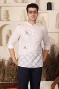 White Dragonfly Embroidered Mandarin Shirt Men
