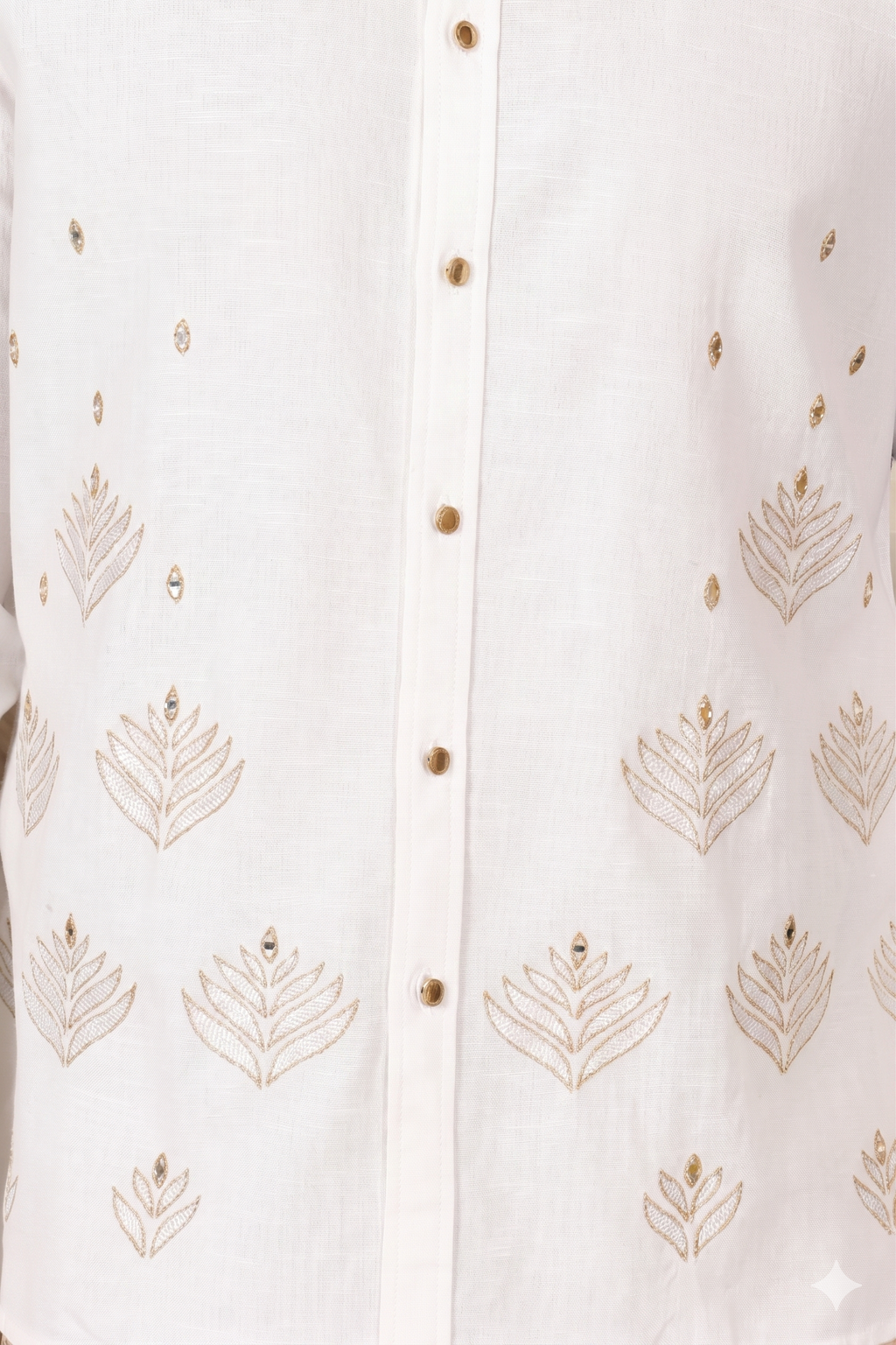 White Zari Embroidered Regular Fit Shirt for Men