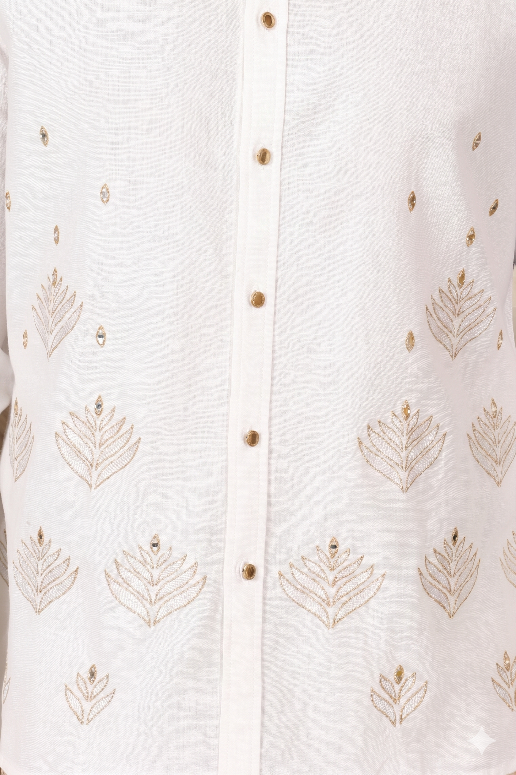 White Zari Embroidered Regular Fit Shirt for Men
