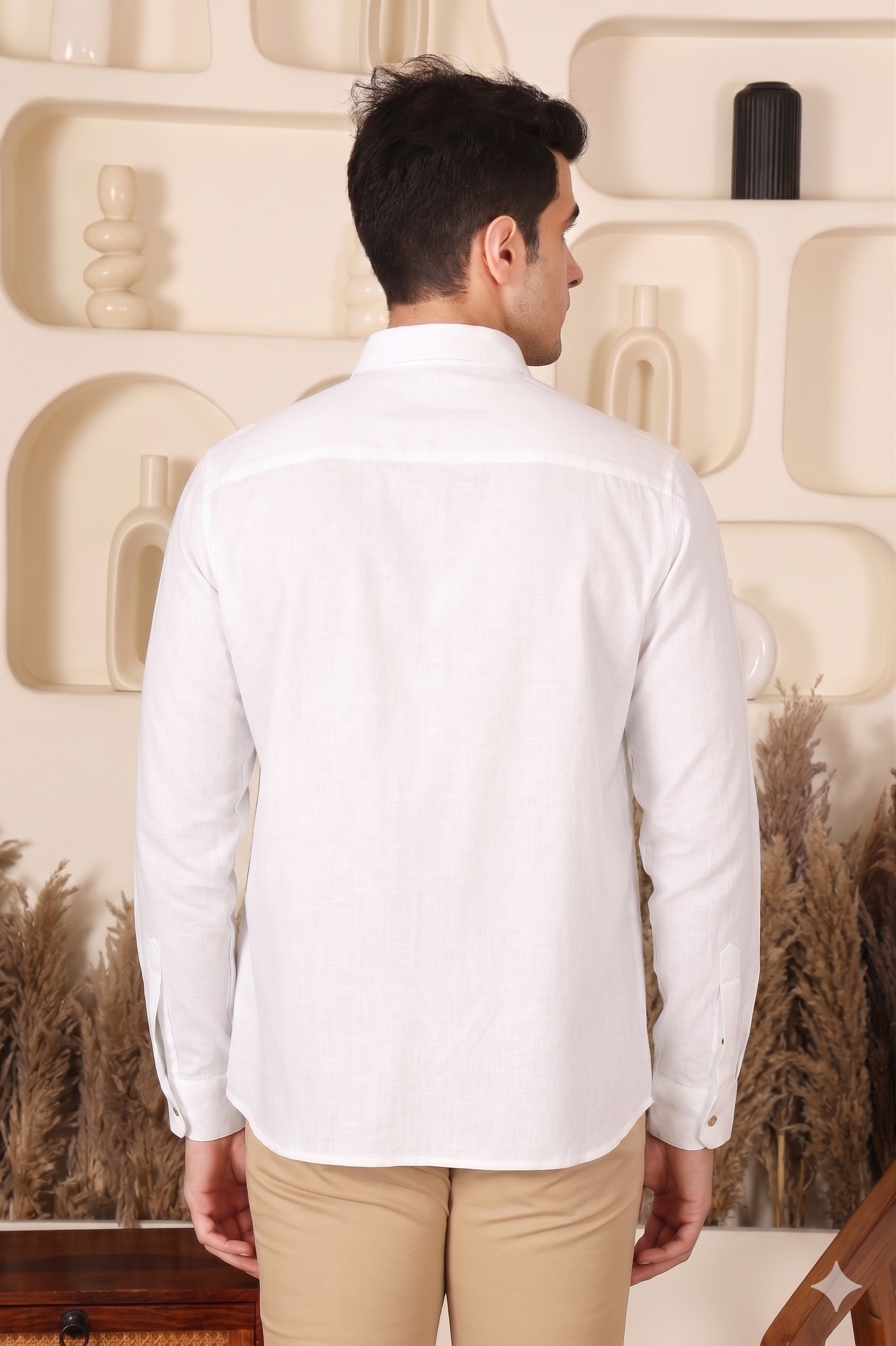 White Zari Embroidered Regular Fit Shirt for Men