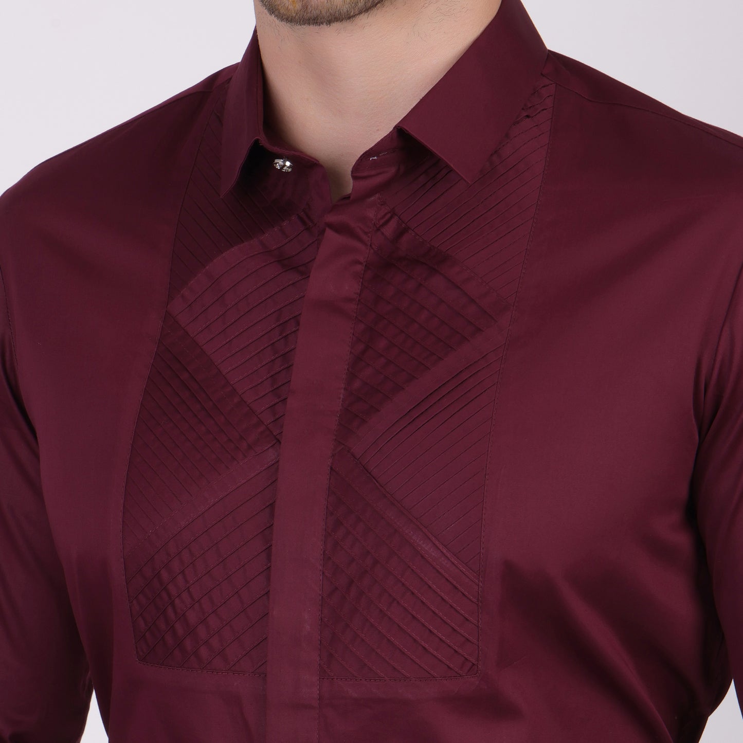 Pier Seven Signature Cotton Satin Self Design Slim Fit Shirt for Men - Maroon (PWM021) Pier Seven