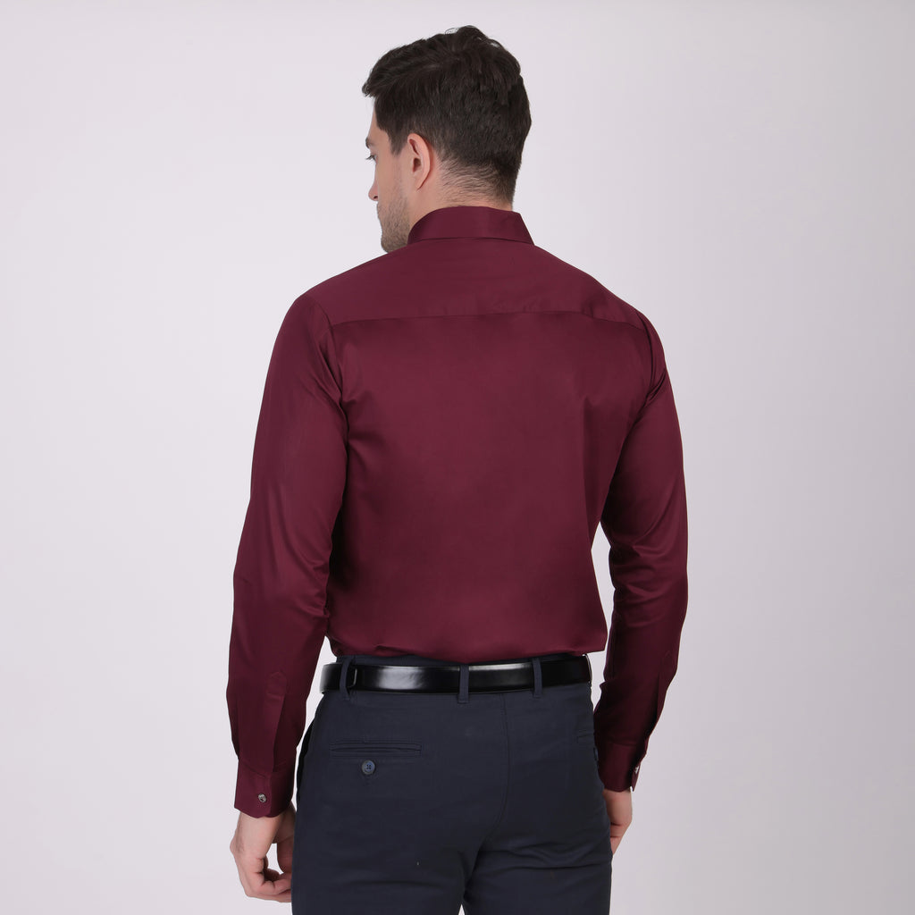Pier Seven Signature Cotton Satin Self Design Slim Fit Shirt for Men - Maroon (PWM021) Pier Seven