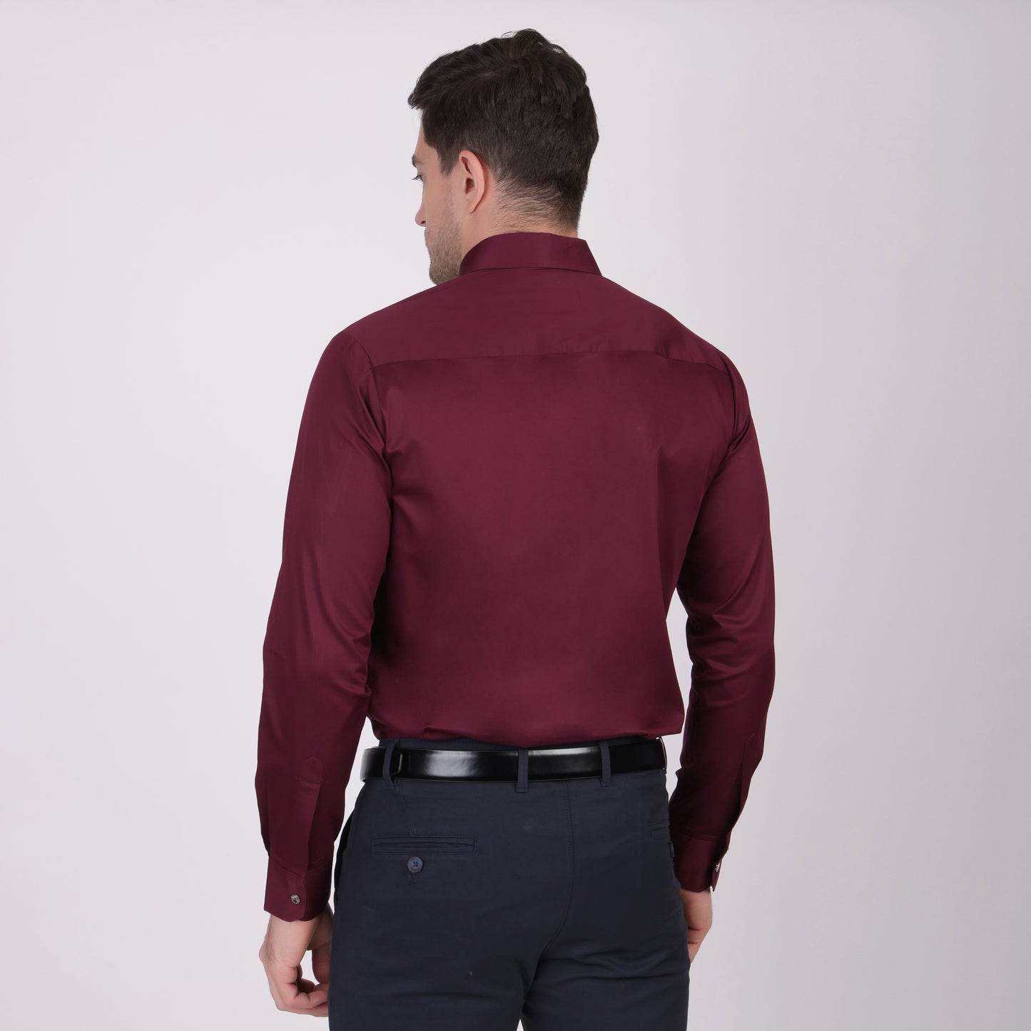 Pier Seven Signature Cotton Satin Self Design Slim Fit Shirt for Men - Maroon (PWM021) Pier Seven