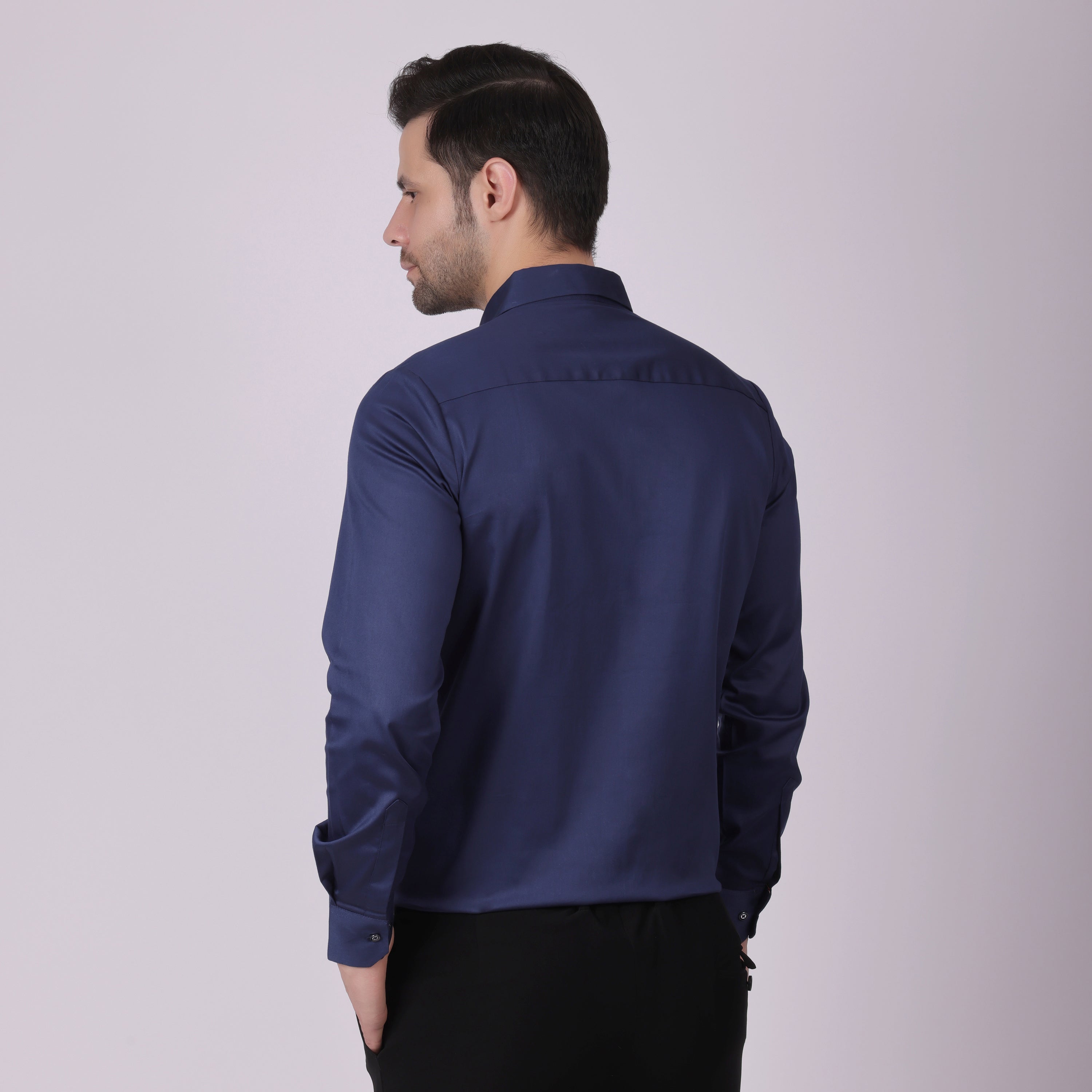 Pier Seven Signature Cotton Satin Self Design Slim Fit Shirt for Men - Navy (PWM021) Pier Seven