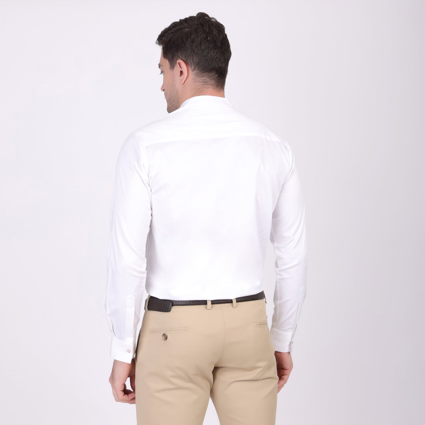 Pier Seven Ethnic Cotton Blend Mandarin Collar Men's Slim Fit Shirt - White (PWM025)