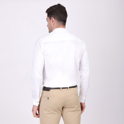 Pier Seven Ethnic Cotton Blend Mandarin Collar Men's Slim Fit Shirt - White (PWM025)