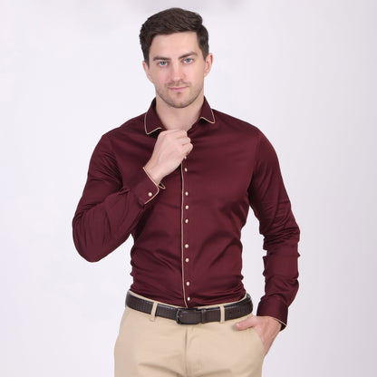 Pier Seven Ethnic Cotton Blend Solid Slim Fit Shirt for Men - Maroon (PWM026) Pier Seven