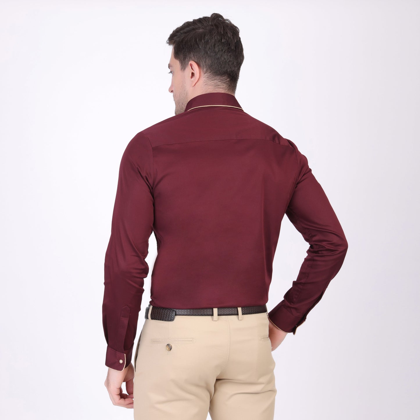 Pier Seven Ethnic Cotton Blend Solid Slim Fit Shirt for Men - Maroon (PWM026) Pier Seven