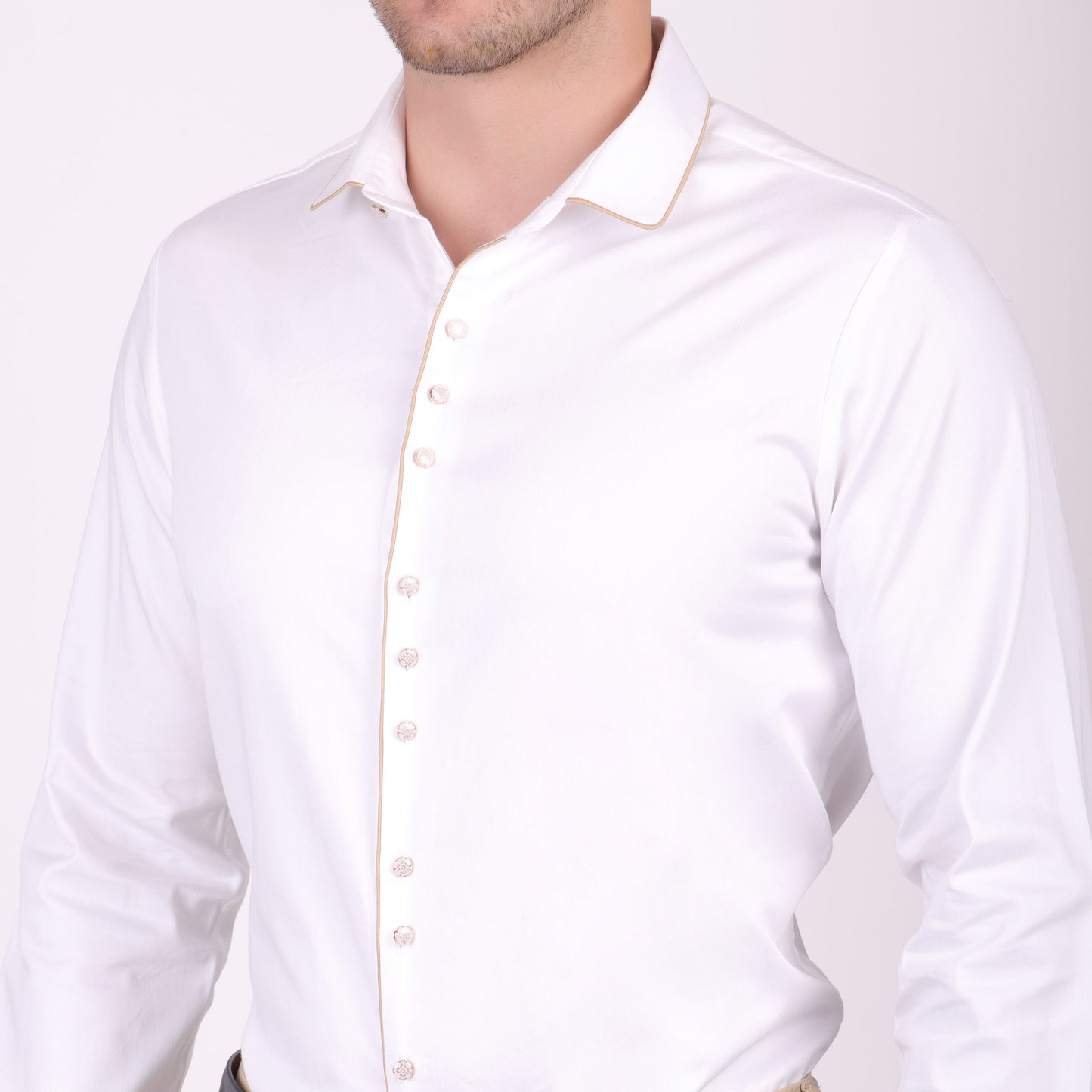 Pier Seven Ethnic Cotton Blend Solid Slim Fit Shirt for Men - White (PWM026) Pier Seven