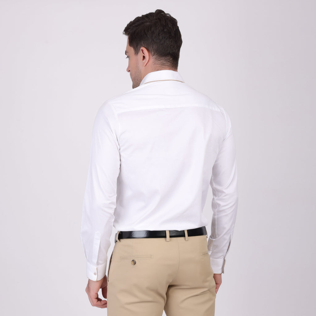 Pier Seven Ethnic Cotton Blend Solid Slim Fit Shirt for Men - White (PWM026) Pier Seven
