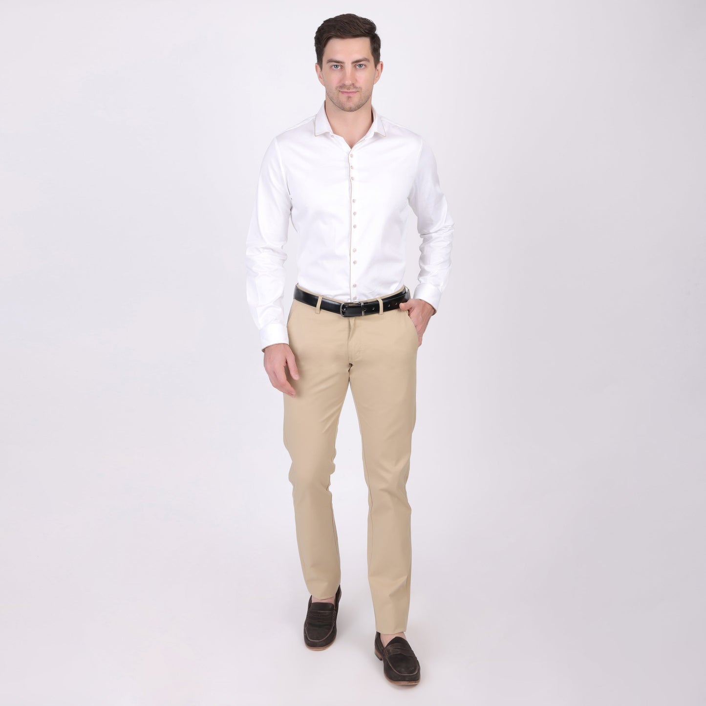 Pier Seven Ethnic Cotton Blend Solid Slim Fit Shirt for Men - White (PWM026) Pier Seven