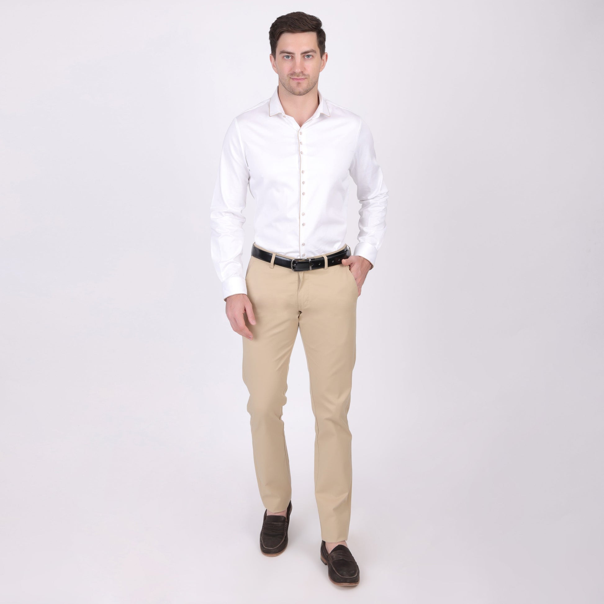 Pier Seven Ethnic Cotton Blend Solid Slim Fit Shirt for Men - White (PWM026) Pier Seven