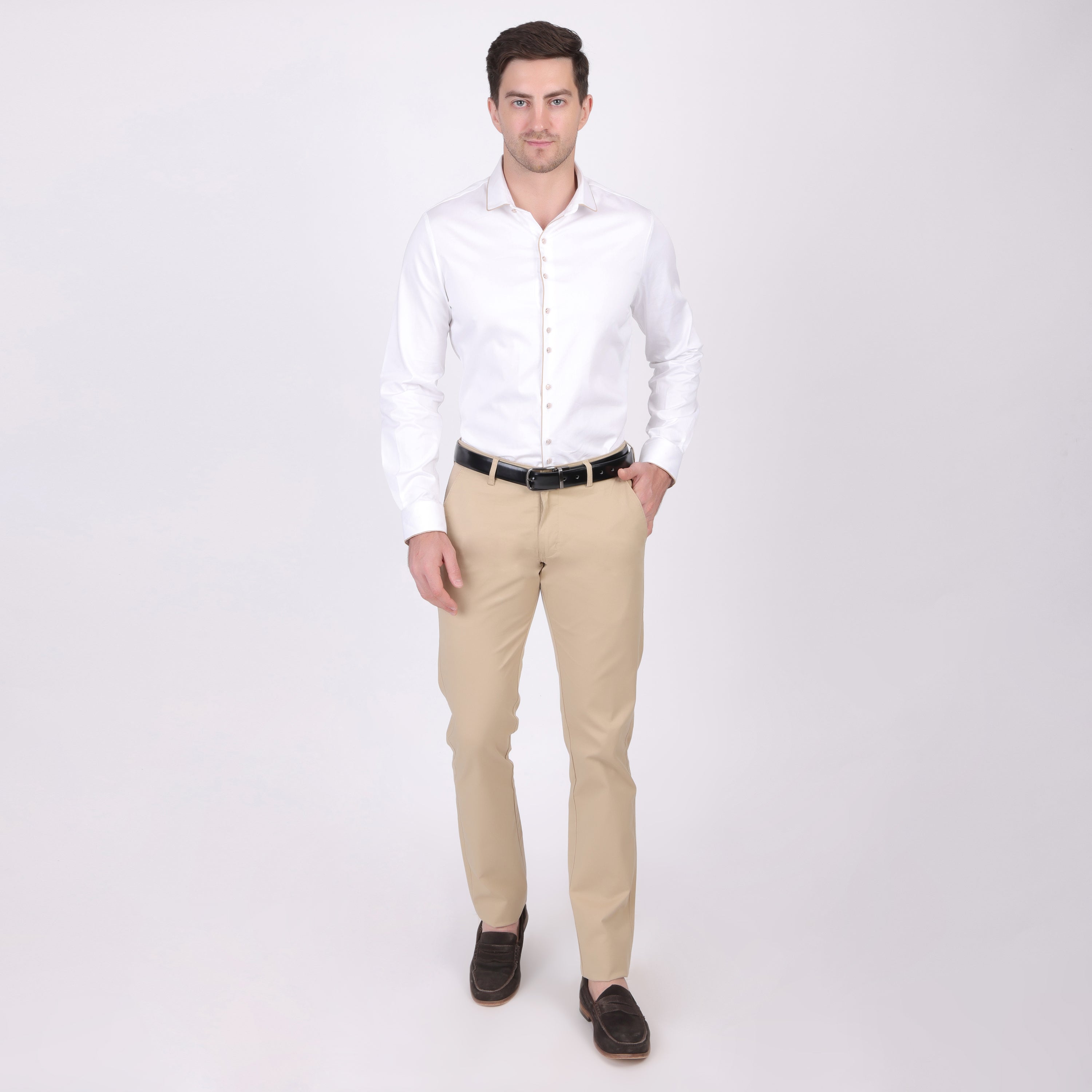 Pier Seven Ethnic Cotton Blend Solid Slim Fit Shirt for Men - White (PWM026) Pier Seven