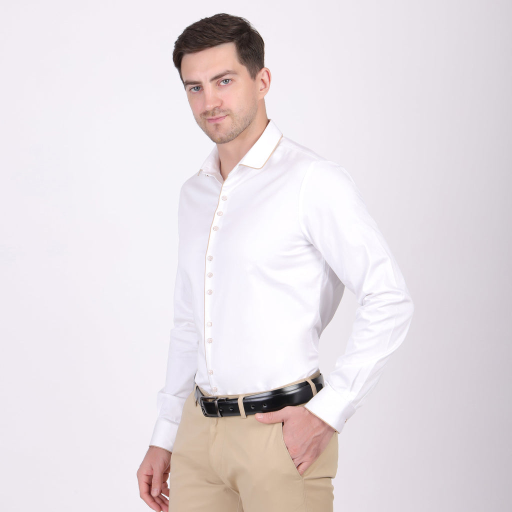 Pier Seven Ethnic Cotton Blend Solid Slim Fit Shirt for Men - White (PWM026) Pier Seven