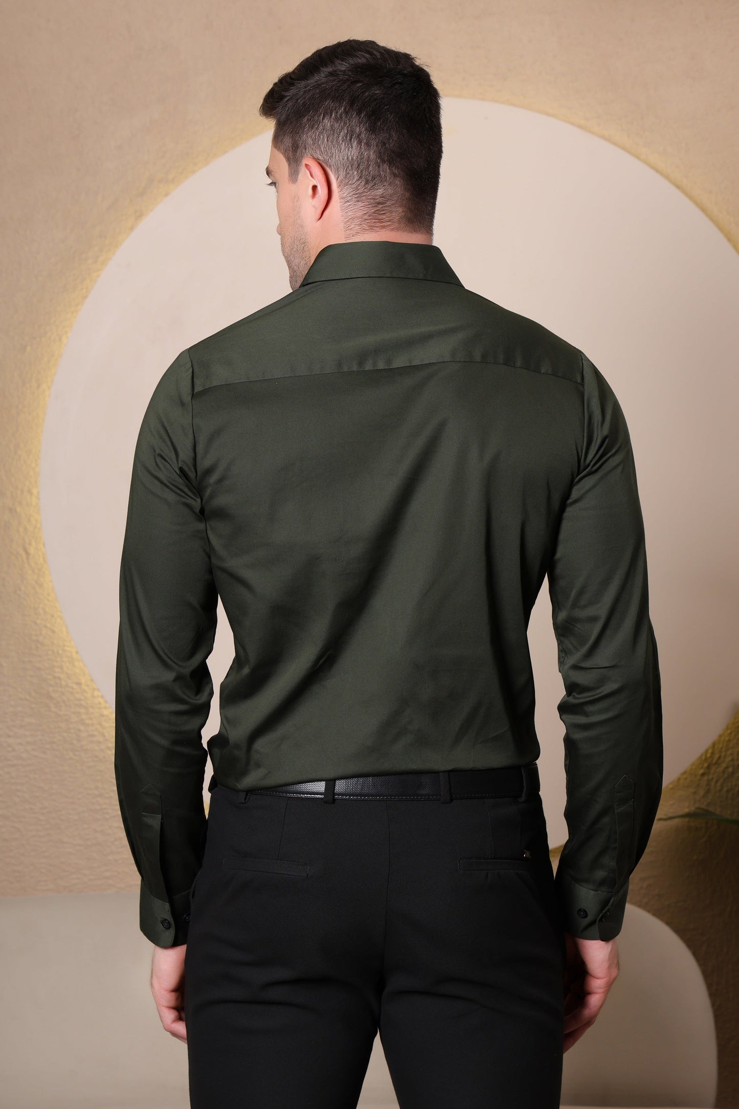 Pier Seven Men's Cotton Satin Bead Work Slim Fit Shirt - Green (PWY003) Pier Seven