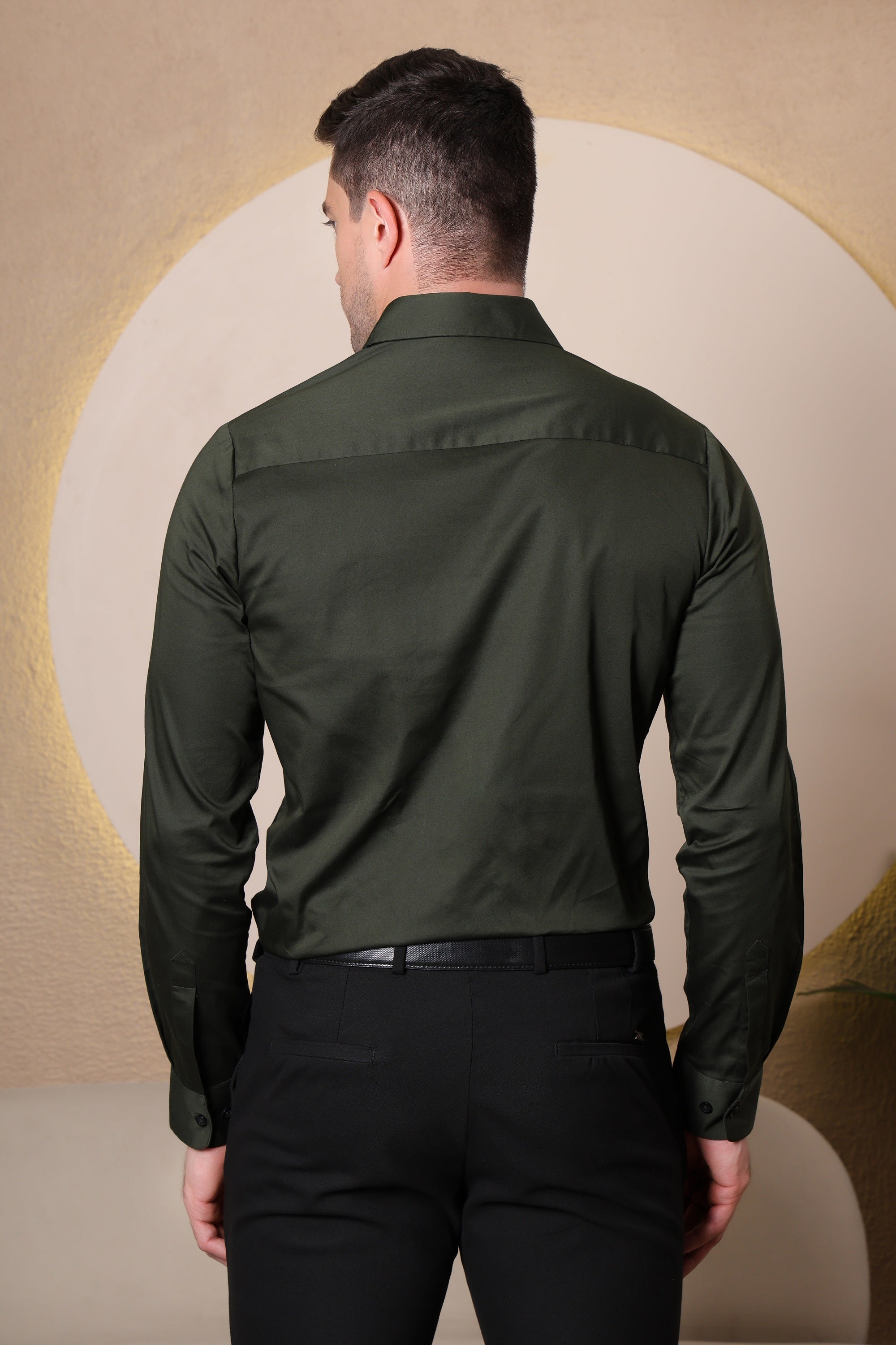 Pier Seven Men's Cotton Satin Bead Work Slim Fit Shirt - Green (PWY003) Pier Seven