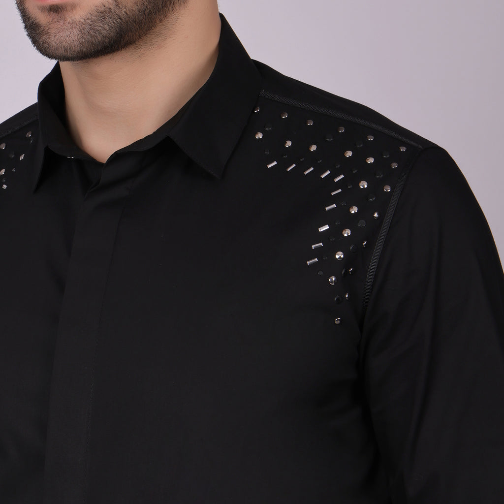 SHOULDER STUDDED CLUB WEAR SHIRT BLACK