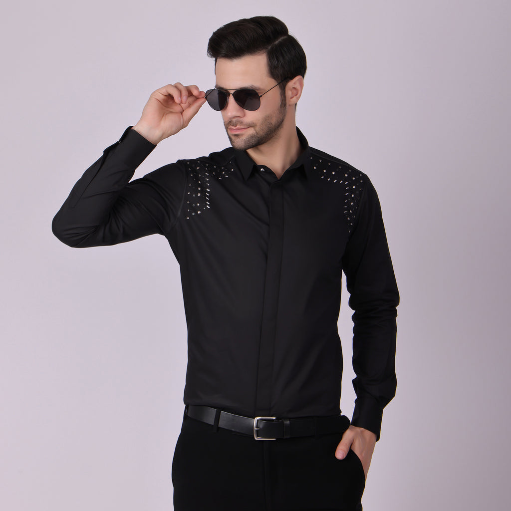 SHOULDER STUDDED CLUB WEAR SHIRT BLACK