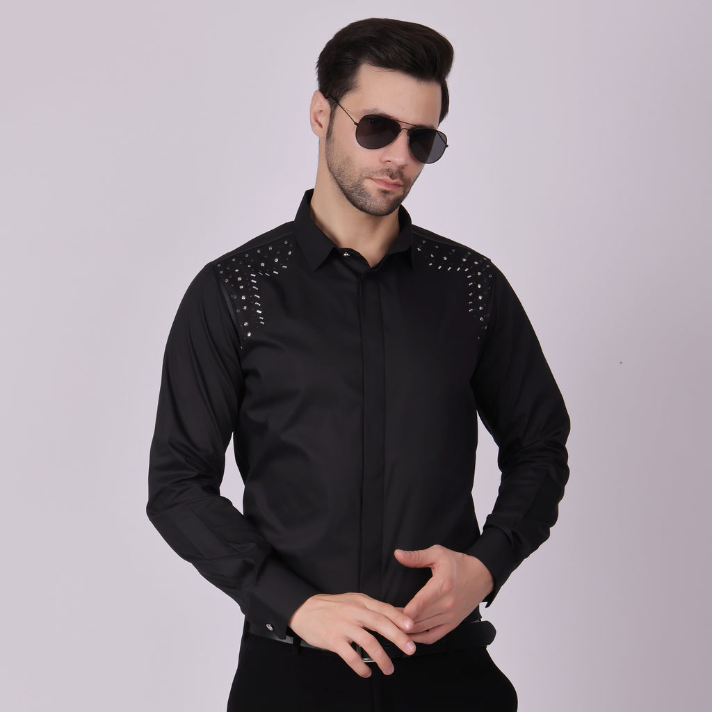 SHOULDER STUDDED CLUB WEAR SHIRT BLACK