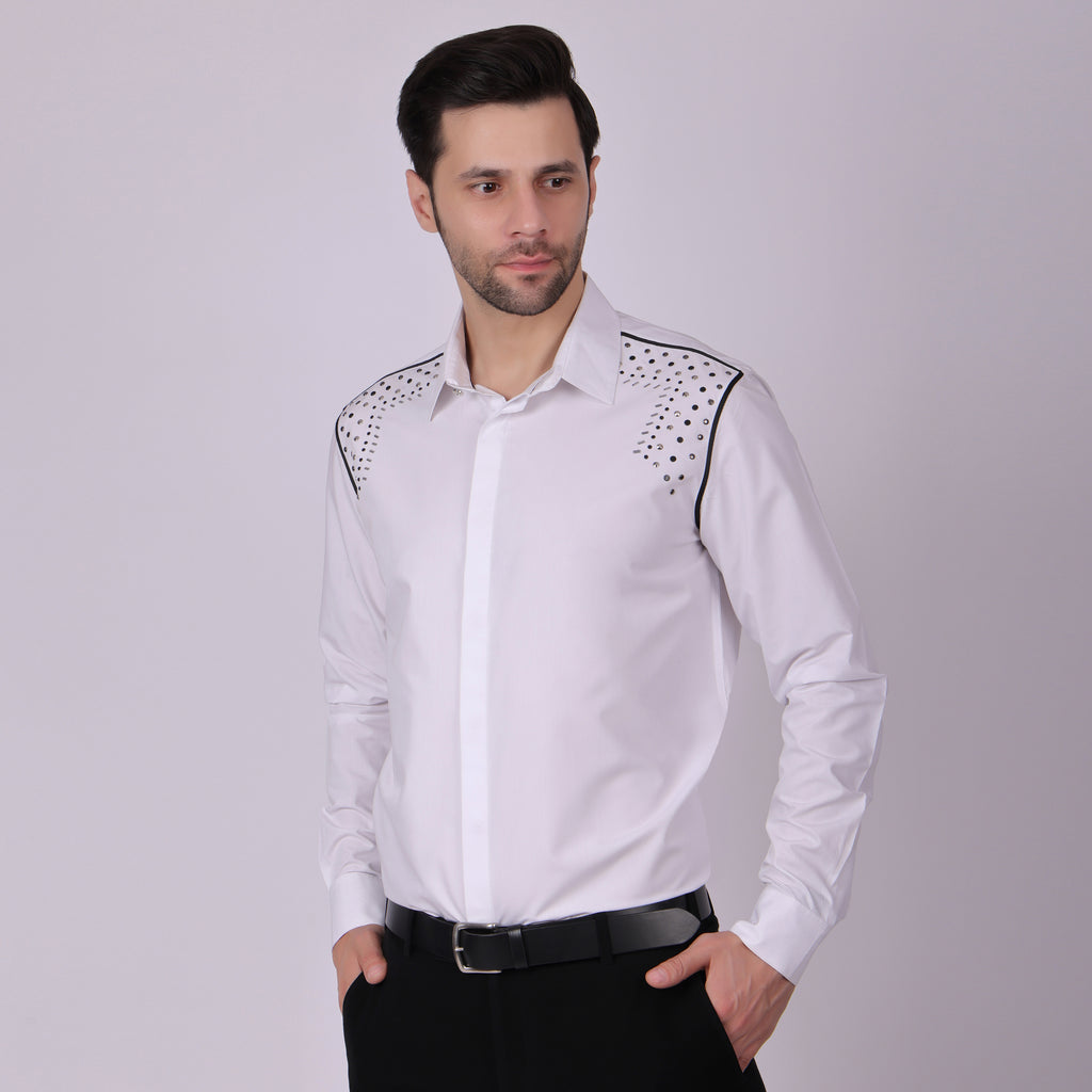 SHOULDER STUDDED CLUB WEAR SHIRT WHITE