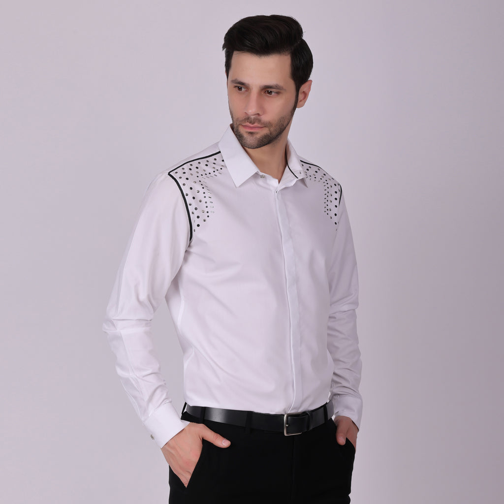 SHOULDER STUDDED CLUB WEAR SHIRT WHITE
