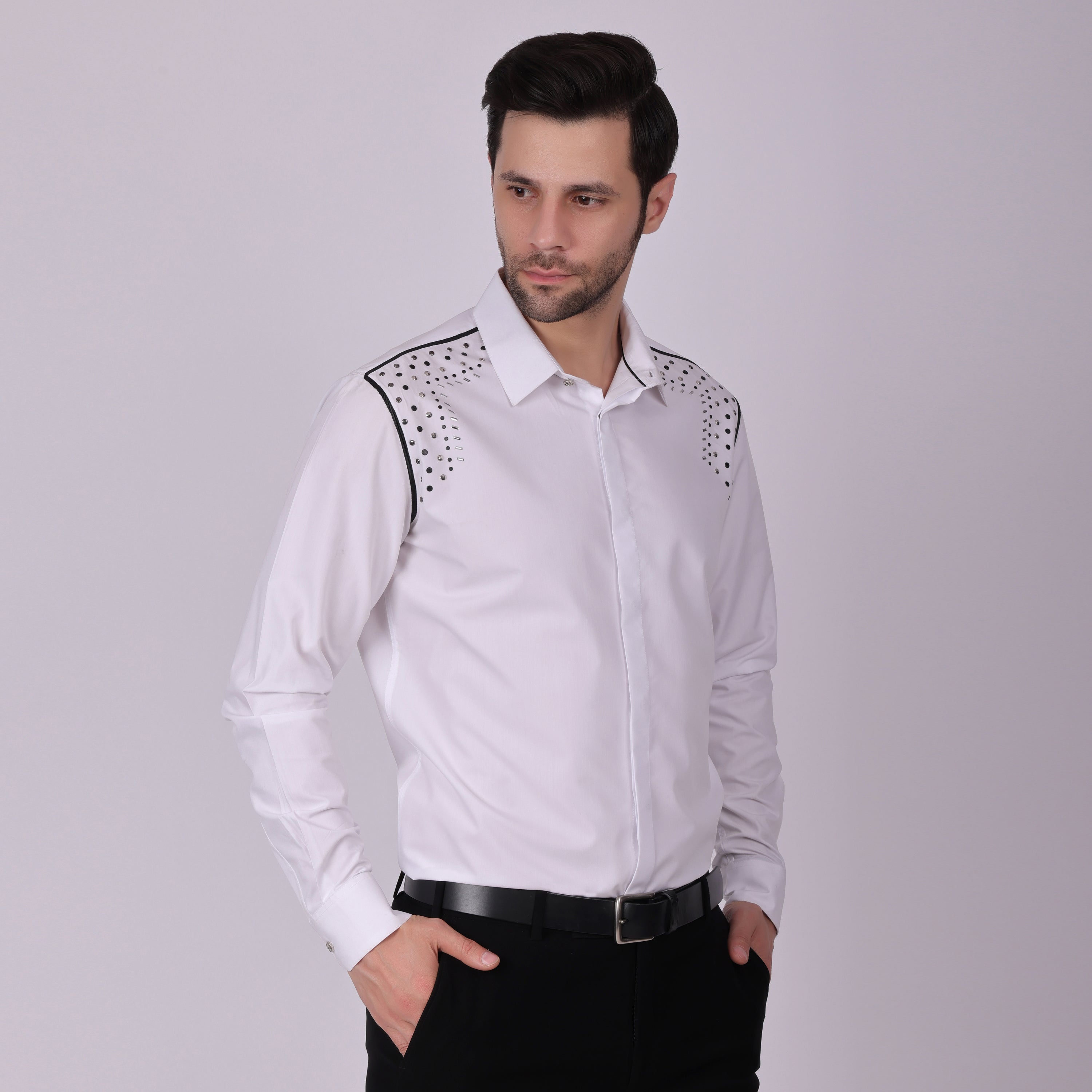SHOULDER STUDDED CLUB WEAR SHIRT WHITE