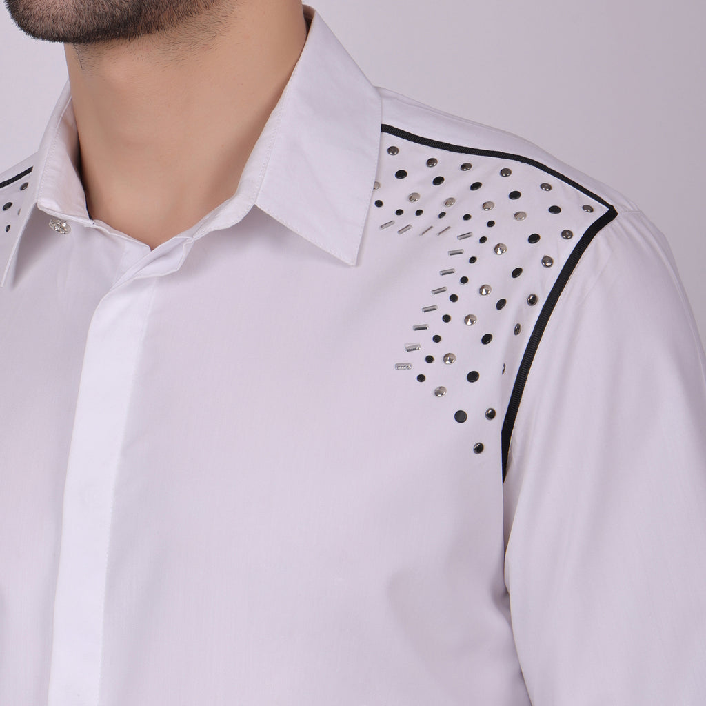 SHOULDER STUDDED CLUB WEAR SHIRT WHITE