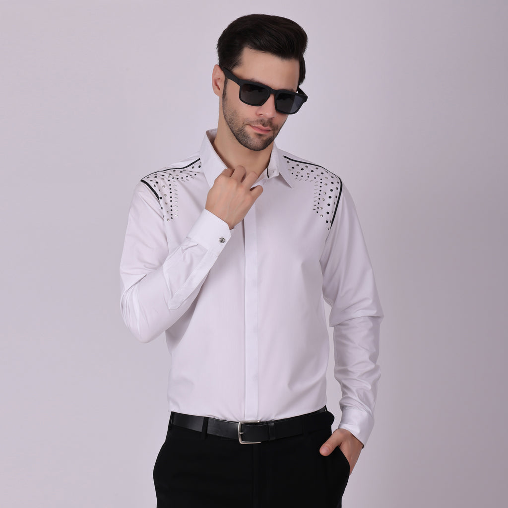 SHOULDER STUDDED CLUB WEAR SHIRT WHITE