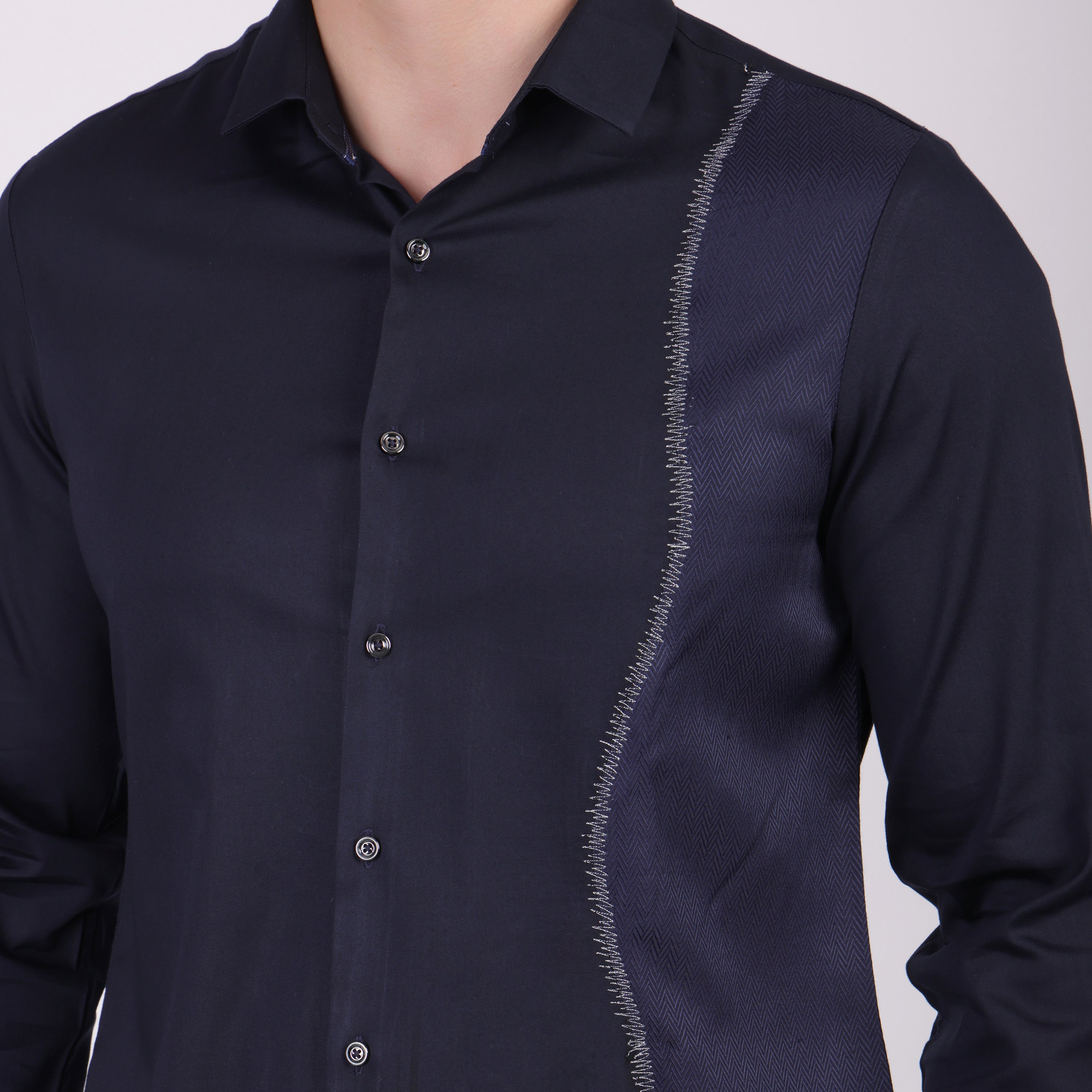 Pier Seven Men's Cotton blended Mix n Match Embroided Slim Fit Shirt - Navy Blue (PWY019) Pier Seven