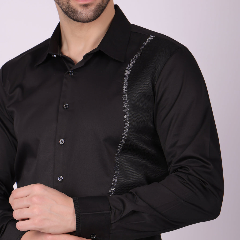 Pier Seven Men's Cotton blended Mix n Match Embroided Slim Fit Shirt - Black (PWY019) Pier Seven