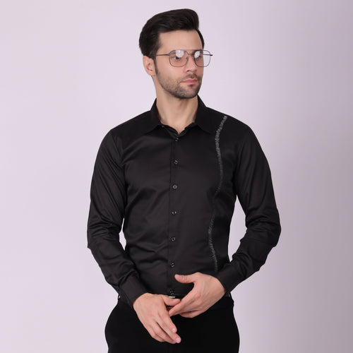 Pier Seven Men's Cotton blended Mix n Match Embroided Slim Fit Shirt - Black (PWY019) Pier Seven