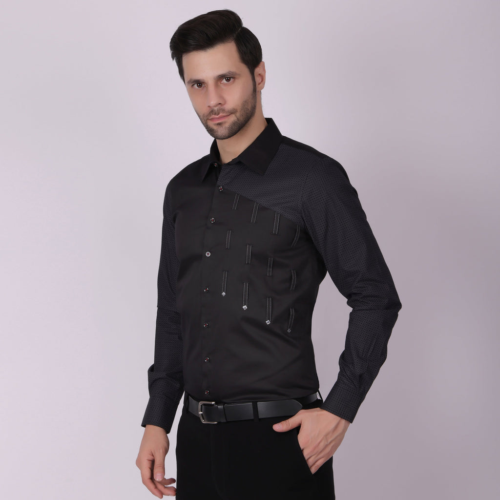 Pier Seven Men's Cotton Stud Detailed Slim Fit Shirt - Black (PWY027) Pier Seven