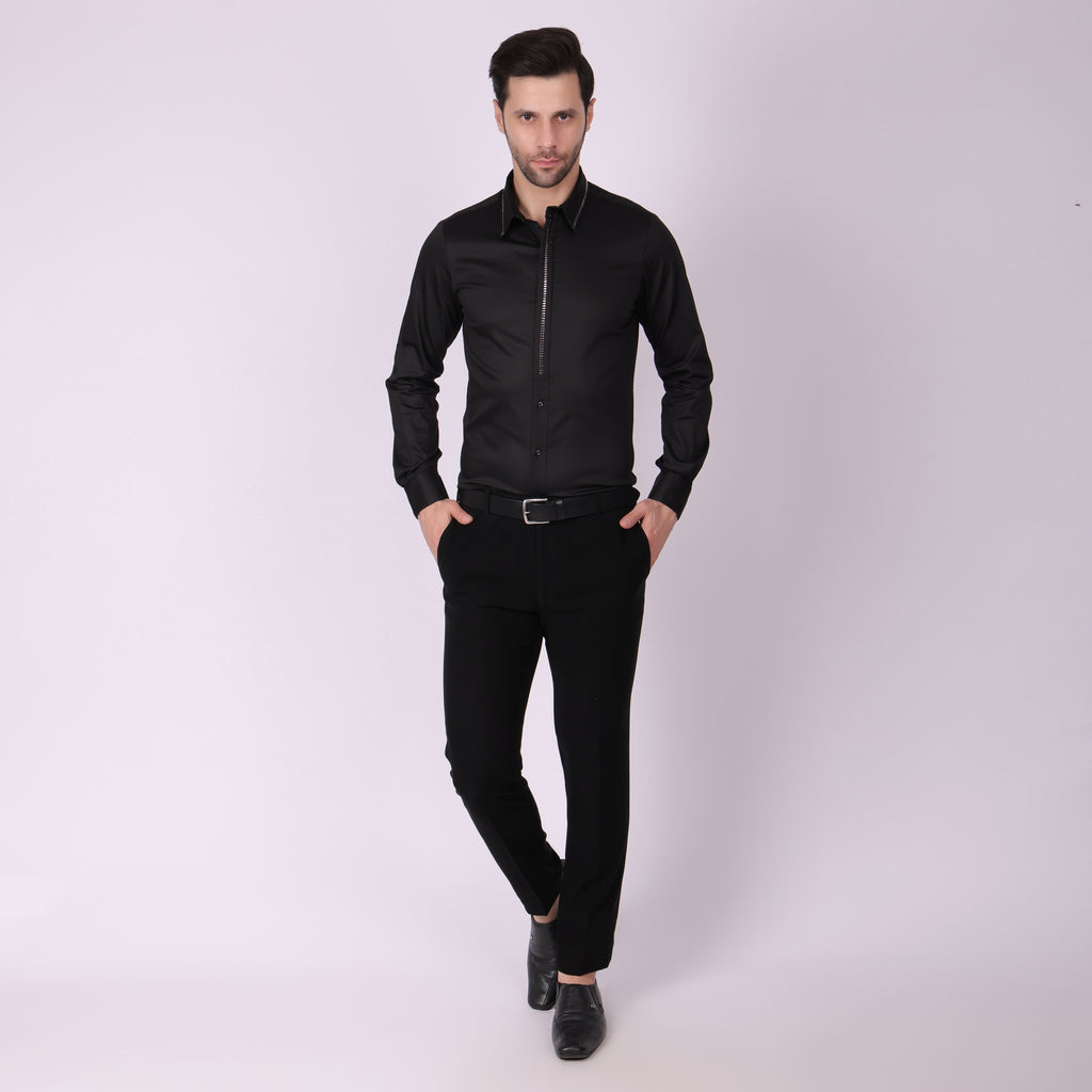 BLACK METAL STUD FRONT DRESS SHIRT  (PWY028)