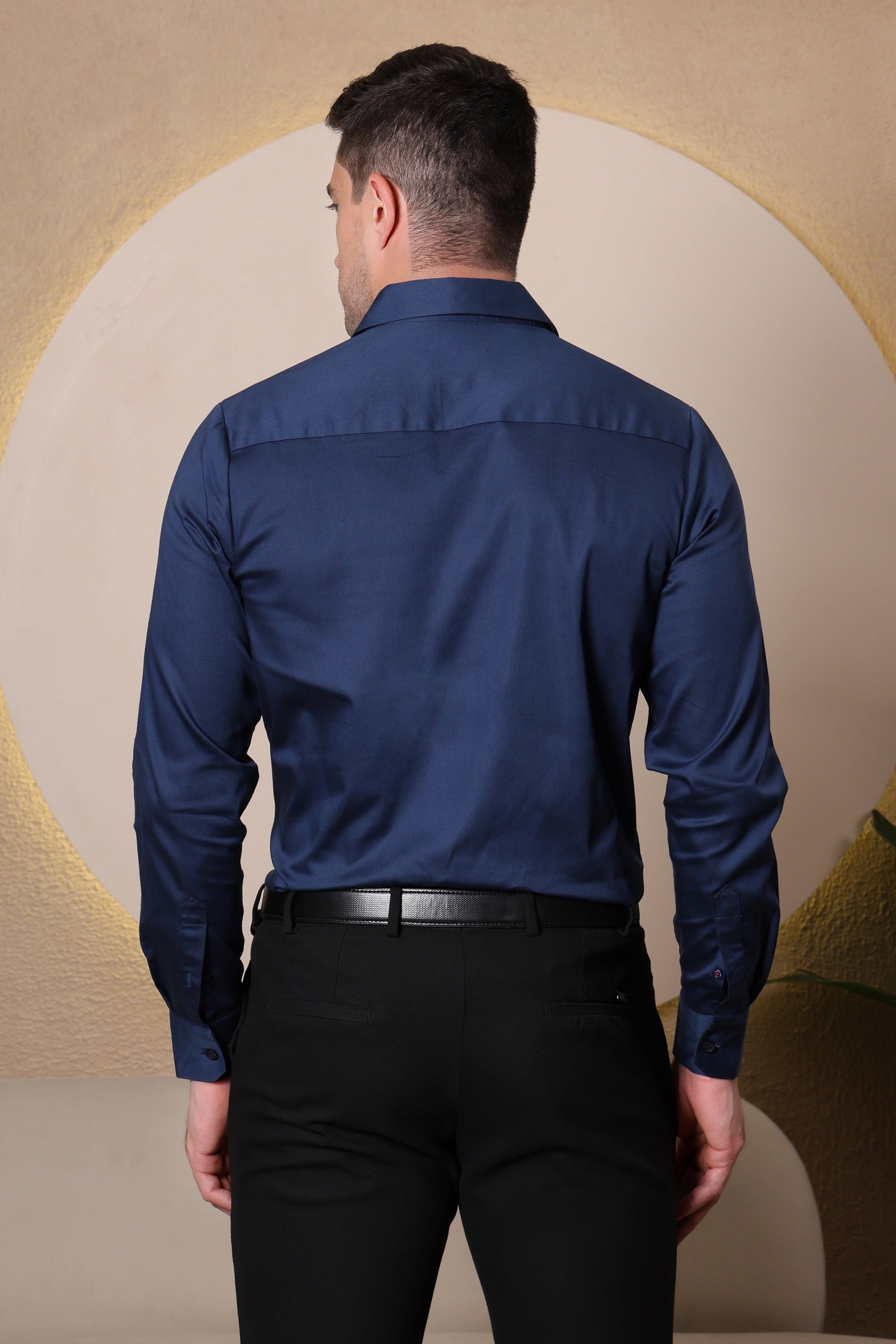 Pier Seven Men's Polycotton Slim Fit Shirt with detailing - Navy Blue (PWY032) Pier Seven