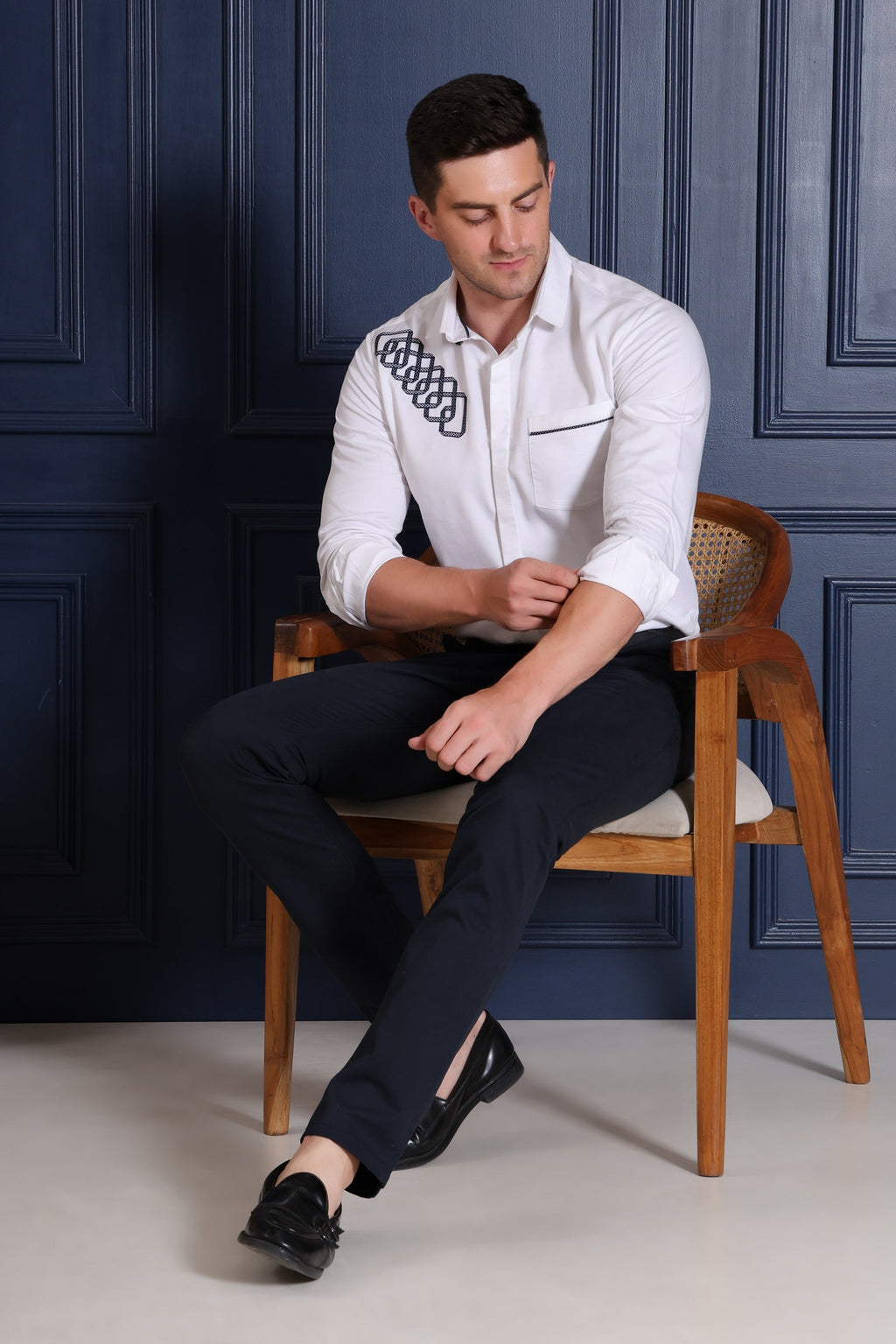 Pier Seven Men's Polycotton Slim Fit Shirt with detailing - White (PWY032) Pier Seven