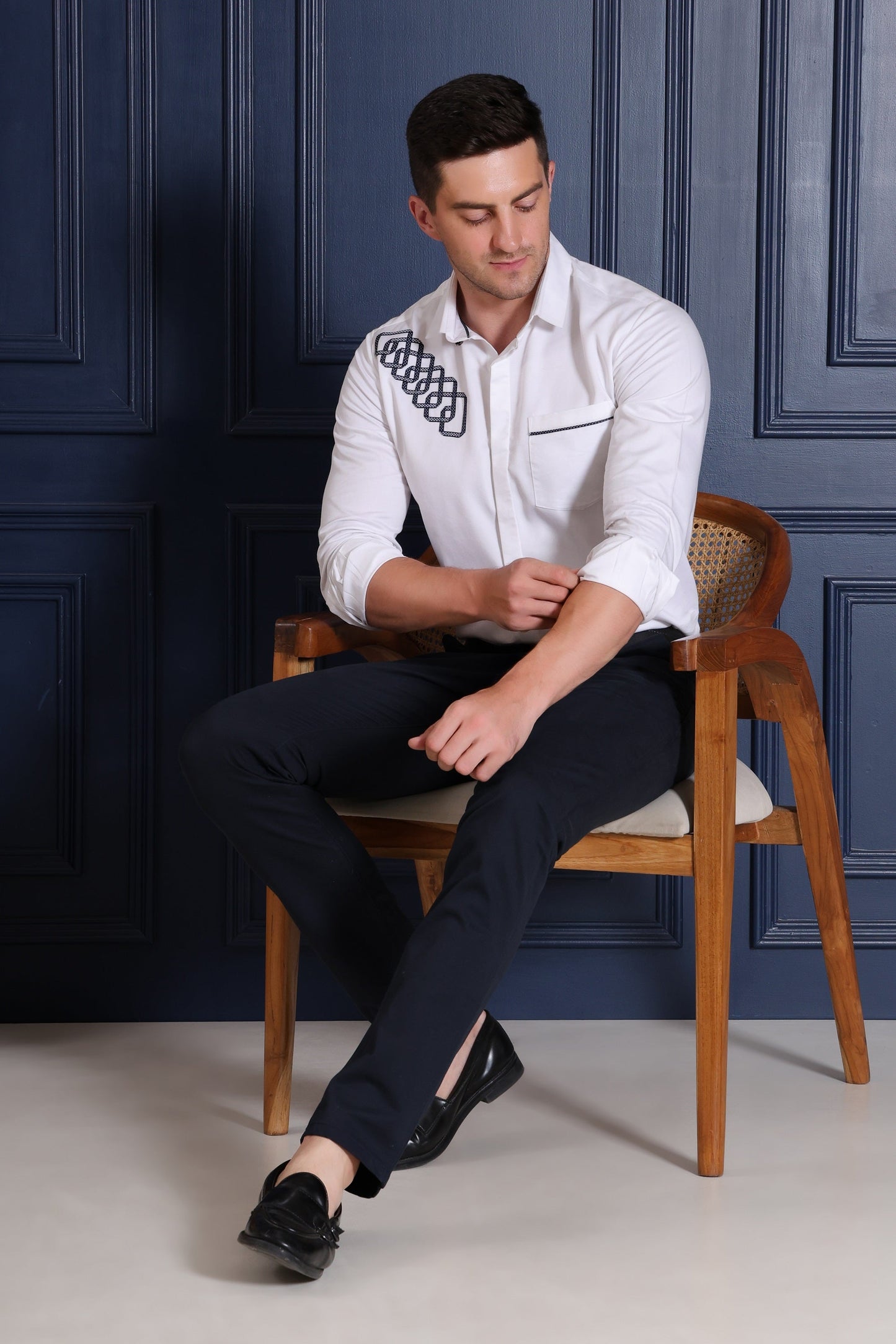 Pier Seven Men's Polycotton Slim Fit Shirt with detailing - White (PWY032) Pier Seven