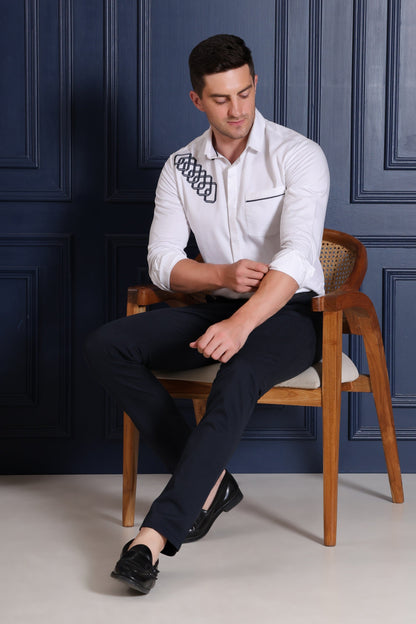 Pier Seven Men's Polycotton Slim Fit Shirt with detailing - White (PWY032) Pier Seven