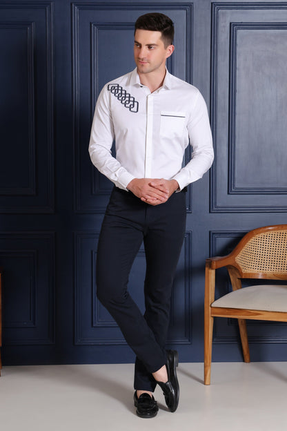 Pier Seven Men's Polycotton Slim Fit Shirt with detailing - White (PWY032) Pier Seven