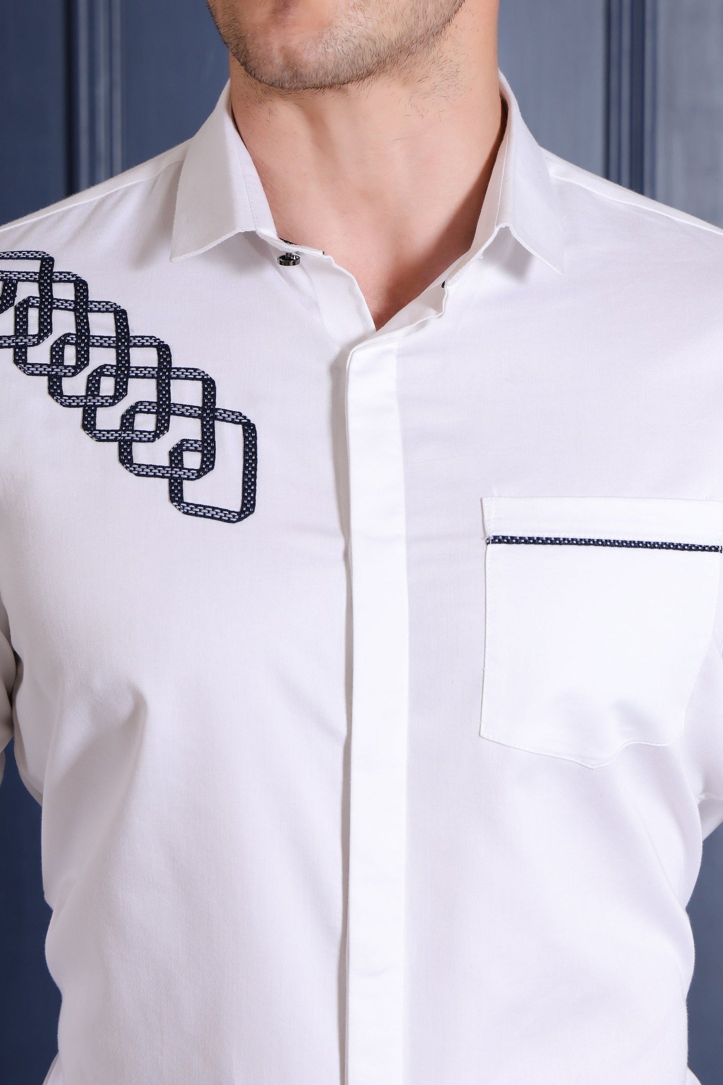 Pier Seven Men's Polycotton Slim Fit Shirt with detailing - White (PWY032) Pier Seven