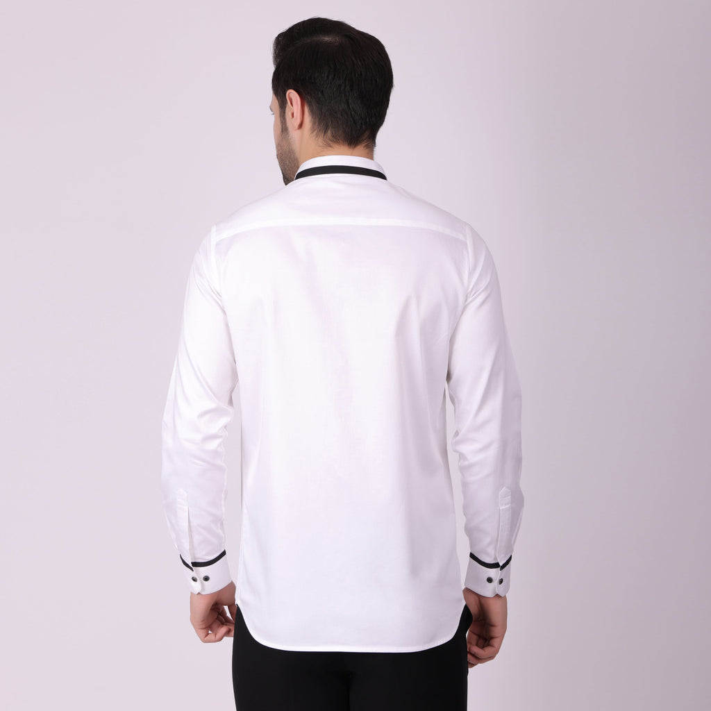 Pier Seven Men's Cotton Blend Embroided Slim Fit Shirt - White (PWY038) Pier Seven