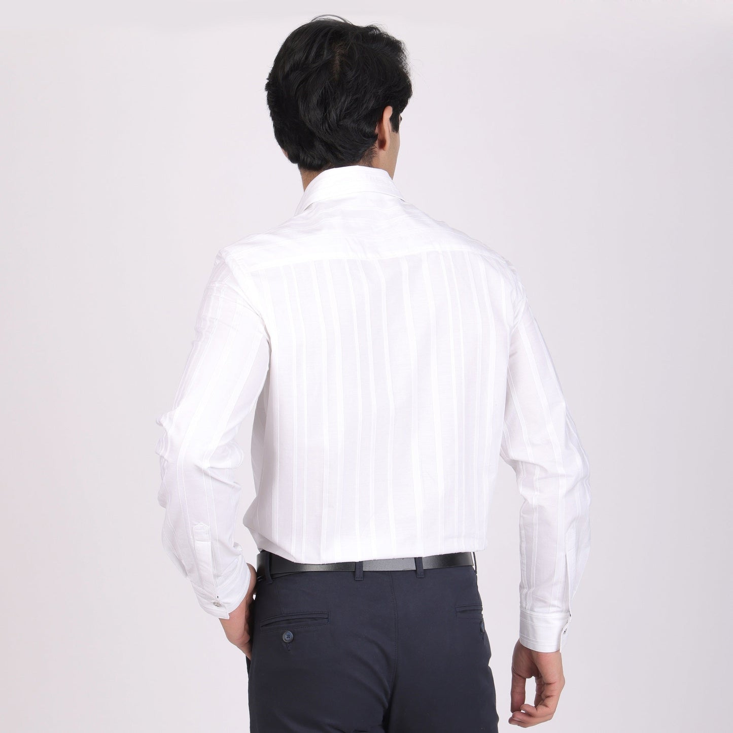 Pier Seven Men's Cotton Striped Pleated Yoke Regular Fit Shirt - White (PWY054) Pier Seven