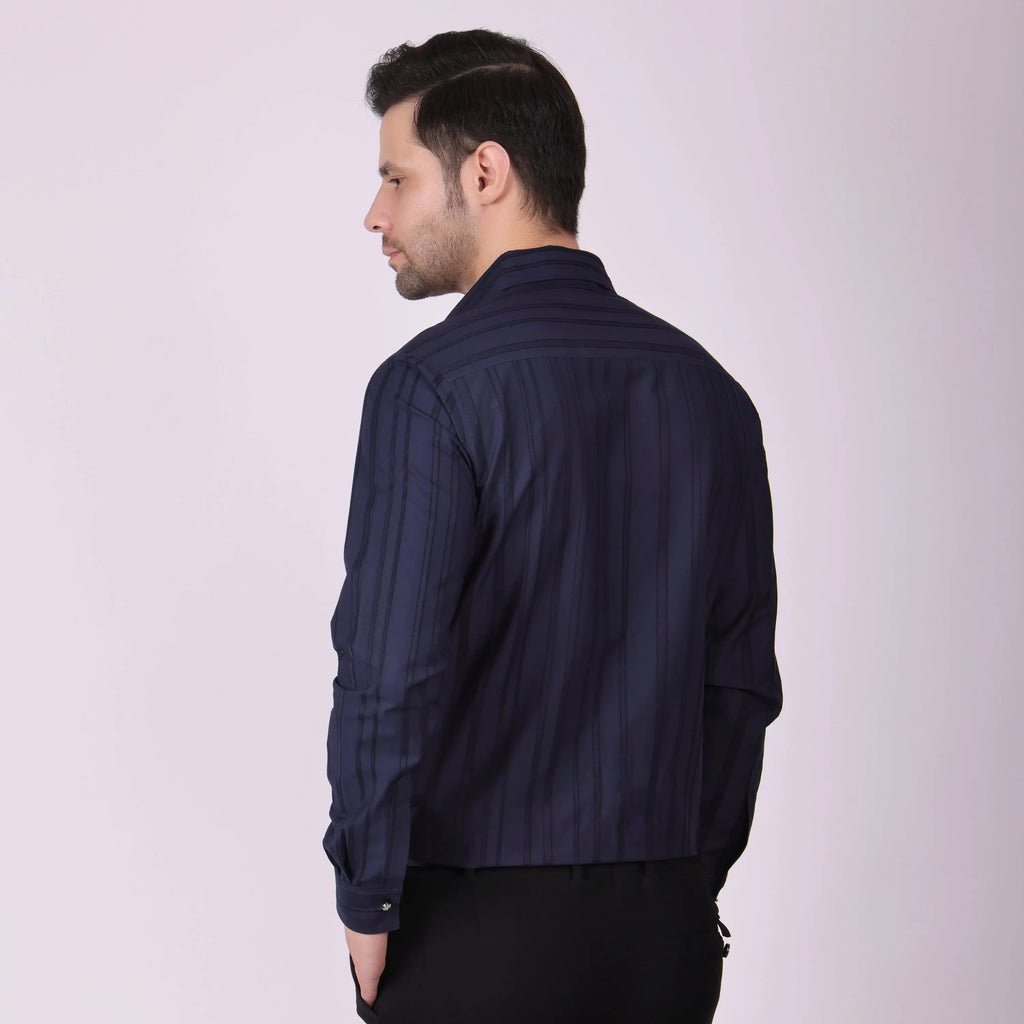 Pier Seven Men's Cotton Striped Pleated Yoke Regular Fit Shirt - Navy Blue (PWY054) Pier Seven