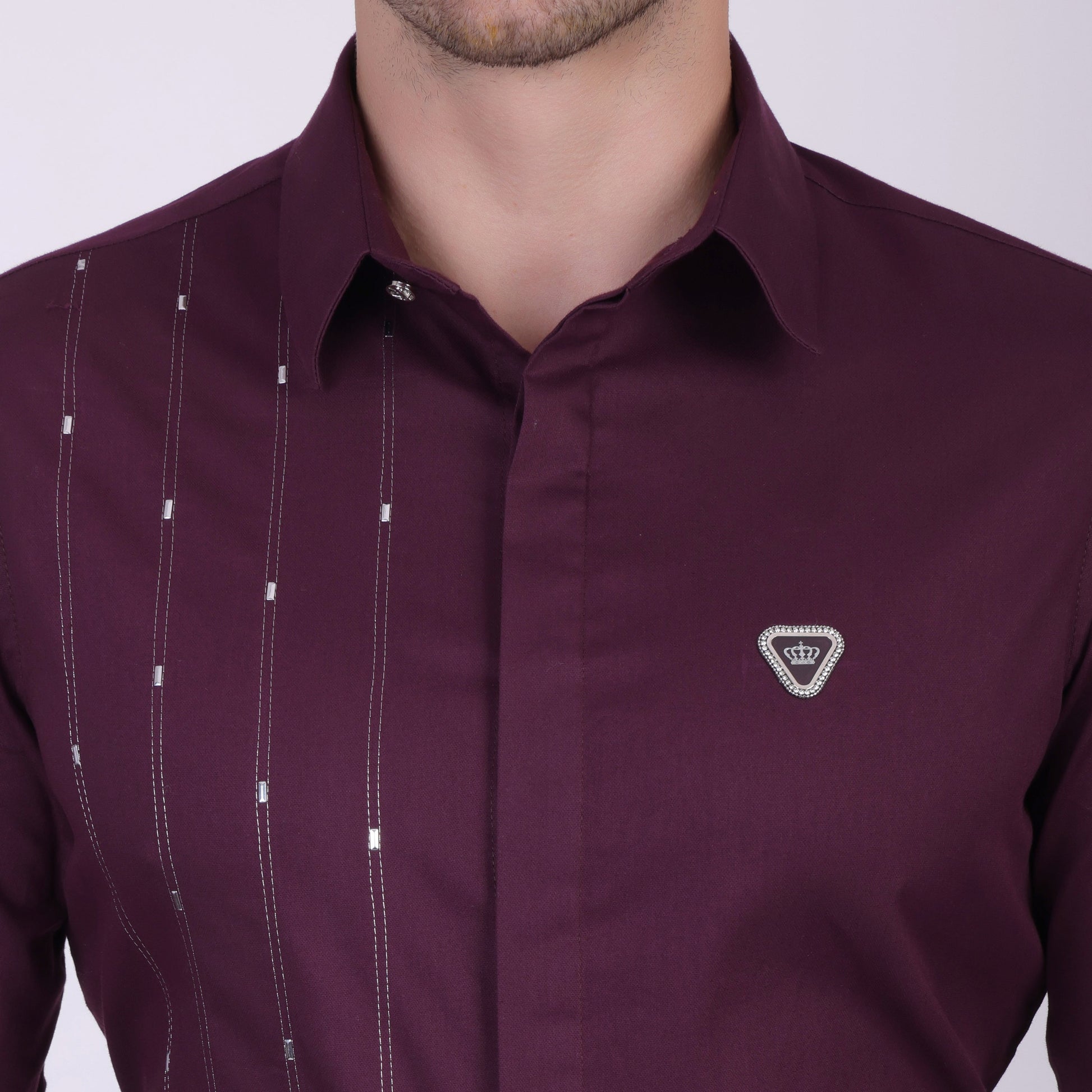 Pier Seven Signature Cotton Self Design Slim Fit Shirt for Men - Maroon (PWY055) Pier Seven