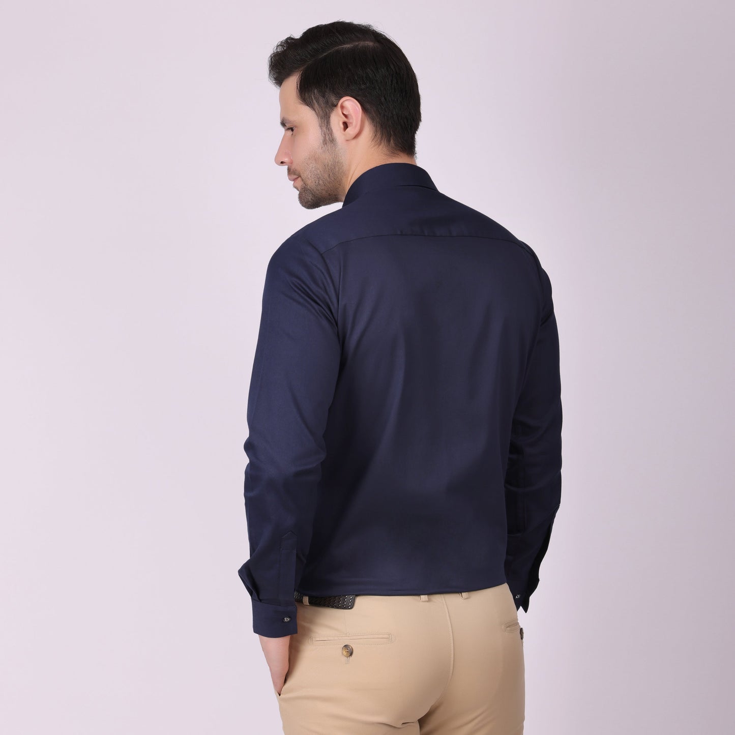 Pier Seven Signature Cotton Self Design Slim Fit Shirt for Men - Navy (PWY055) Pier Seven