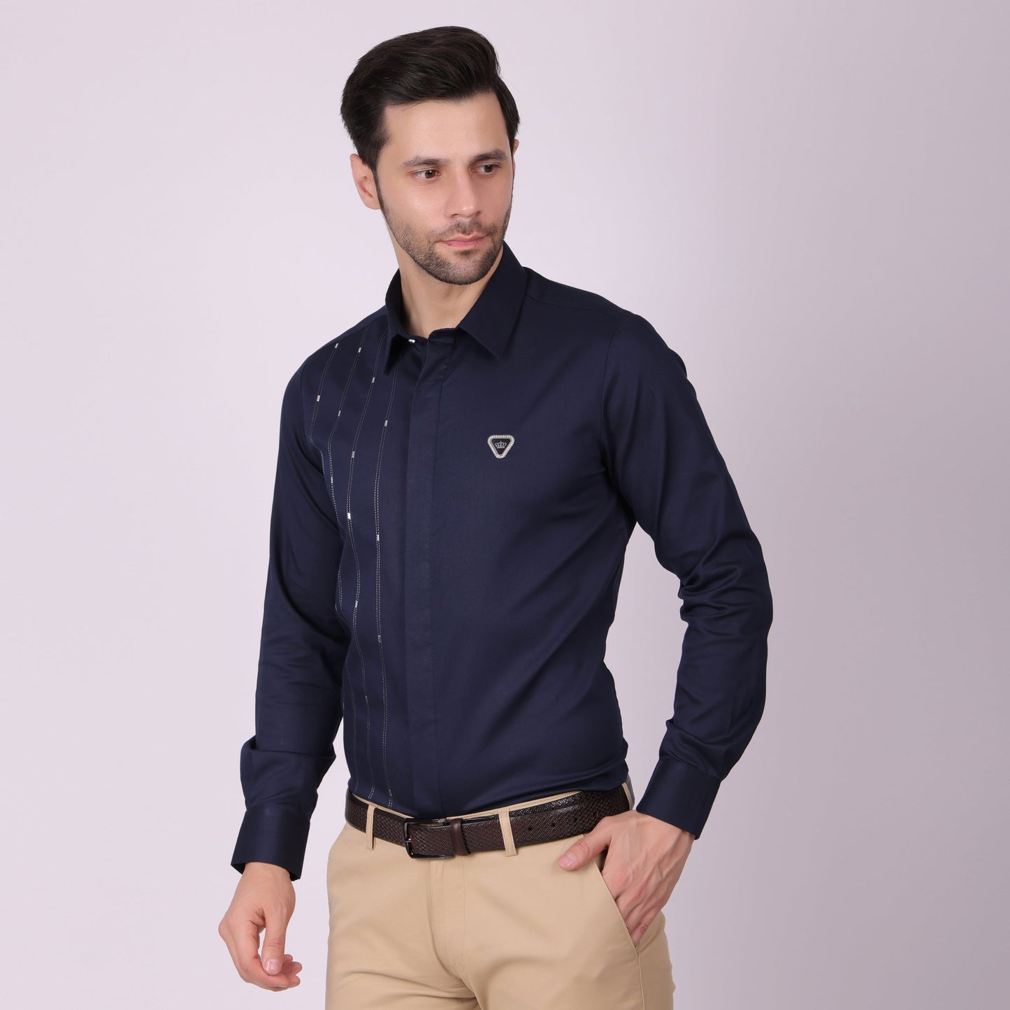 Pier Seven Signature Cotton Self Design Slim Fit Shirt for Men - Navy (PWY055) Pier Seven